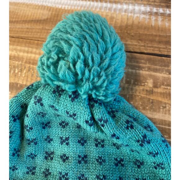 Vintage 1980's Maureen of the Mews Knitted Winter Ski Hat Beenie Green Pom Pom - Picture 3 of 12